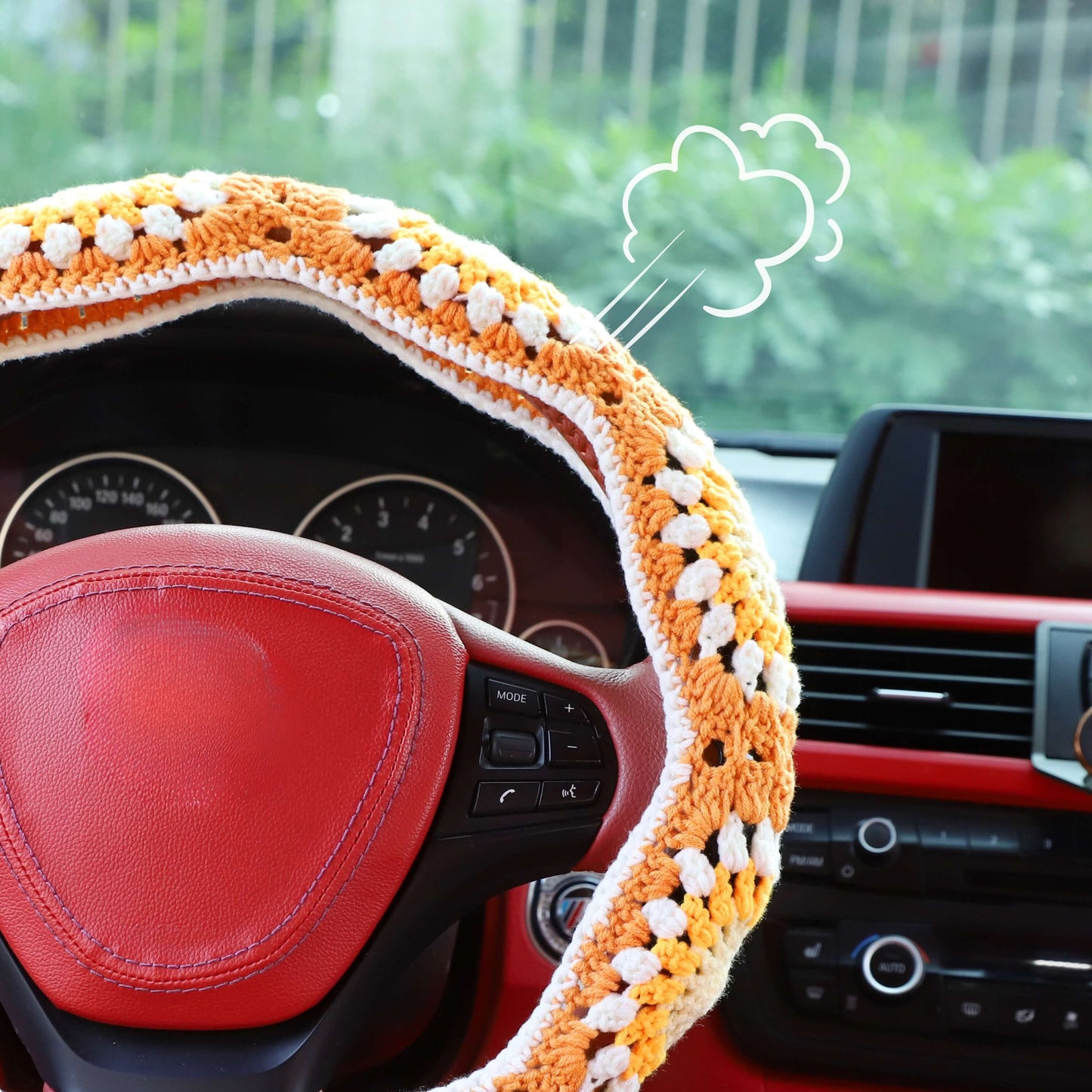 Handmade 14-15'' Crochet Sunflower Steering Wheel Cover for Women