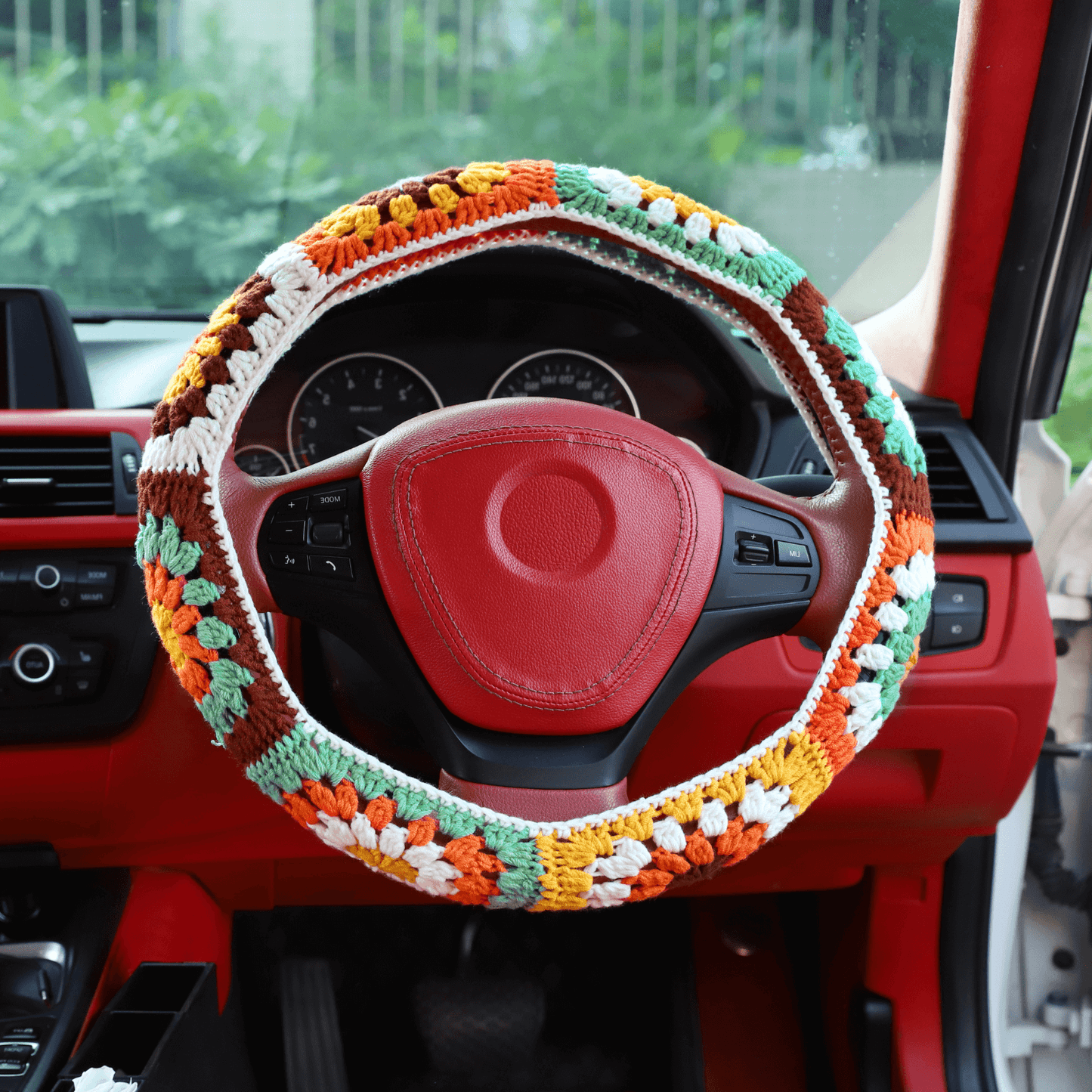 Cute 14-15'' Crochet Sunflower Steering Wheel Cover for Women