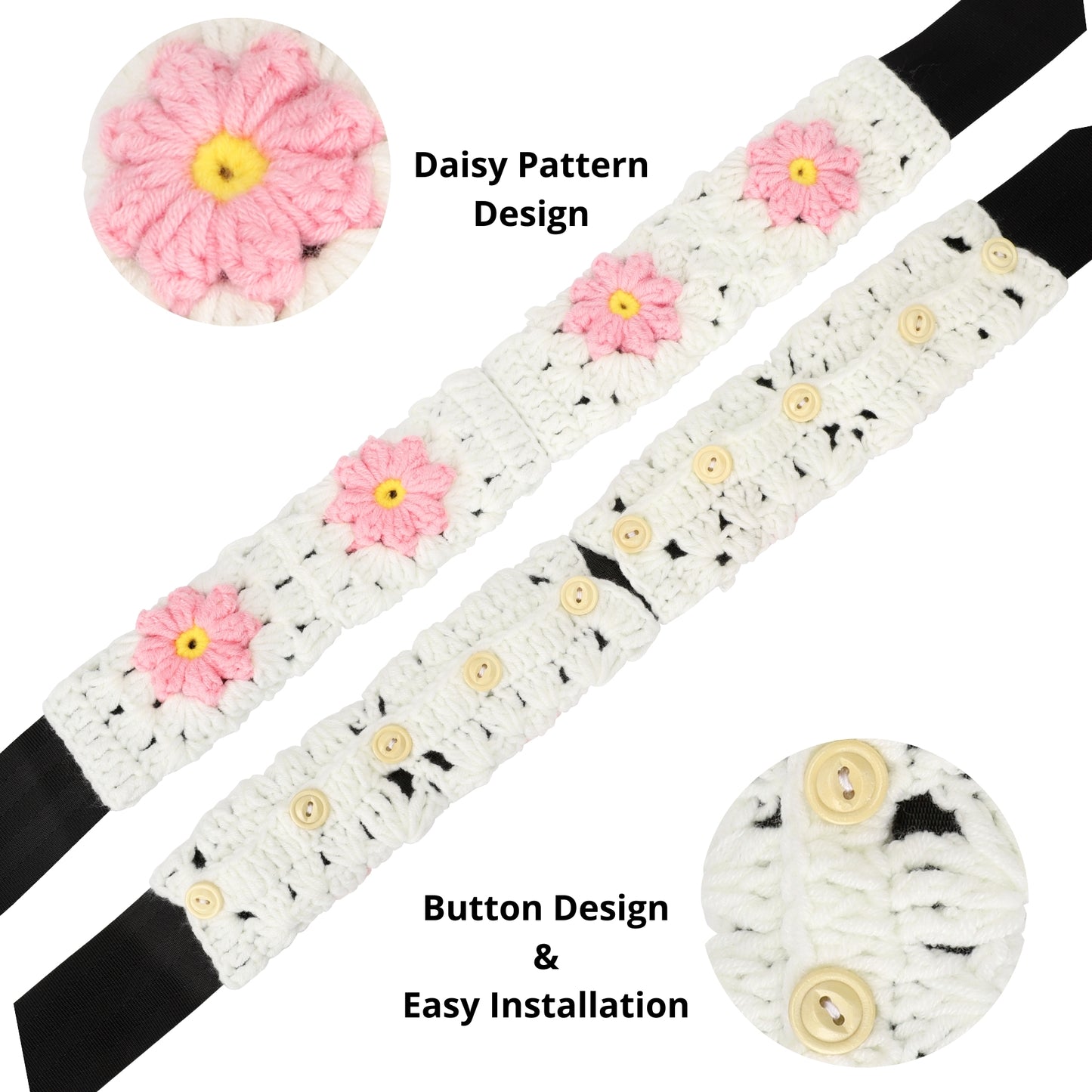 14-15'' Crochet White Daisy Steering Wheel Cover for Women