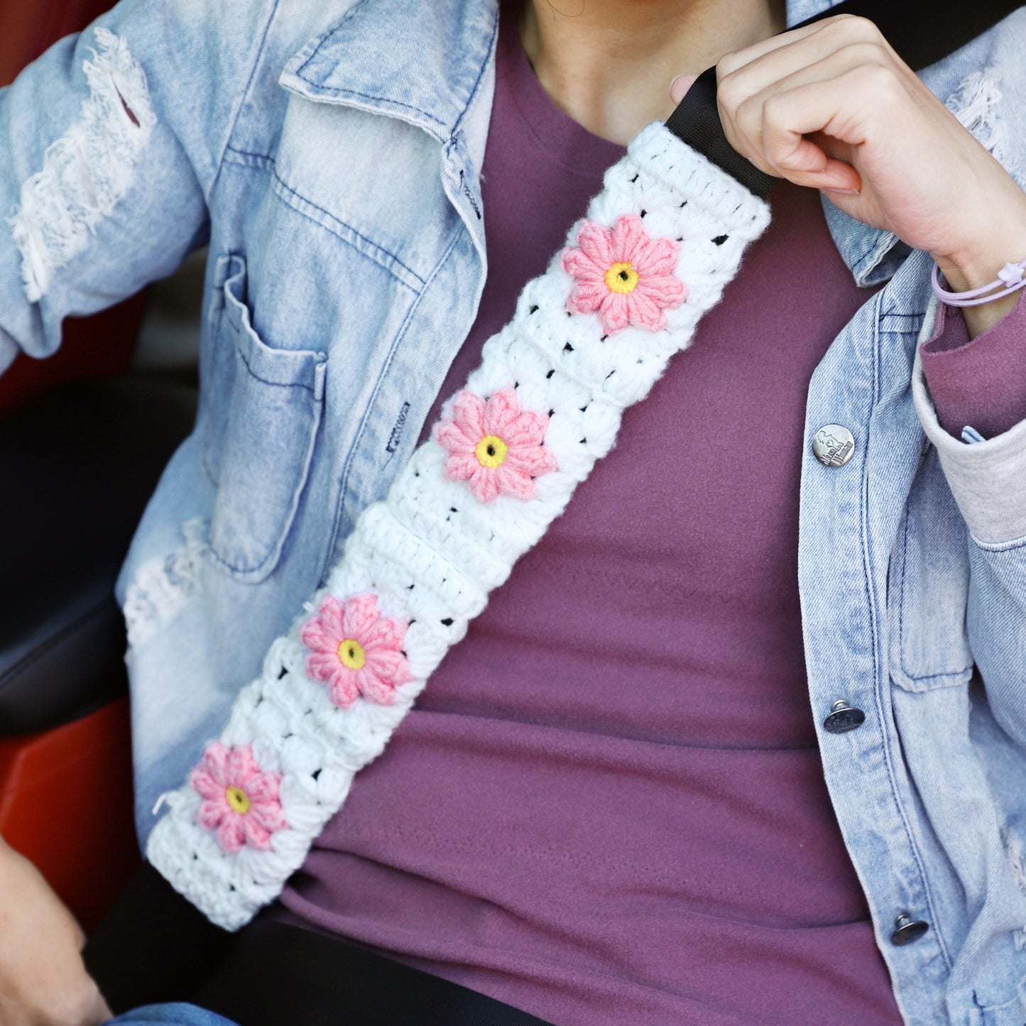 14-15'' Crochet White Daisy Steering Wheel Cover for Women