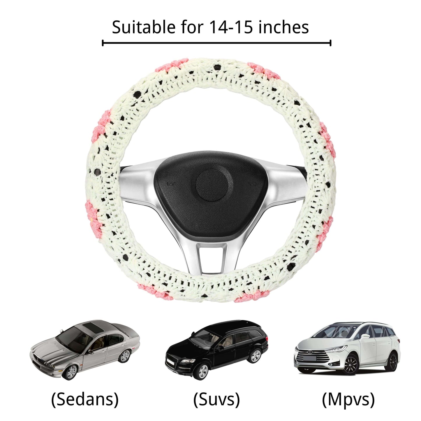 14-15'' Crochet White Daisy Steering Wheel Cover for Women