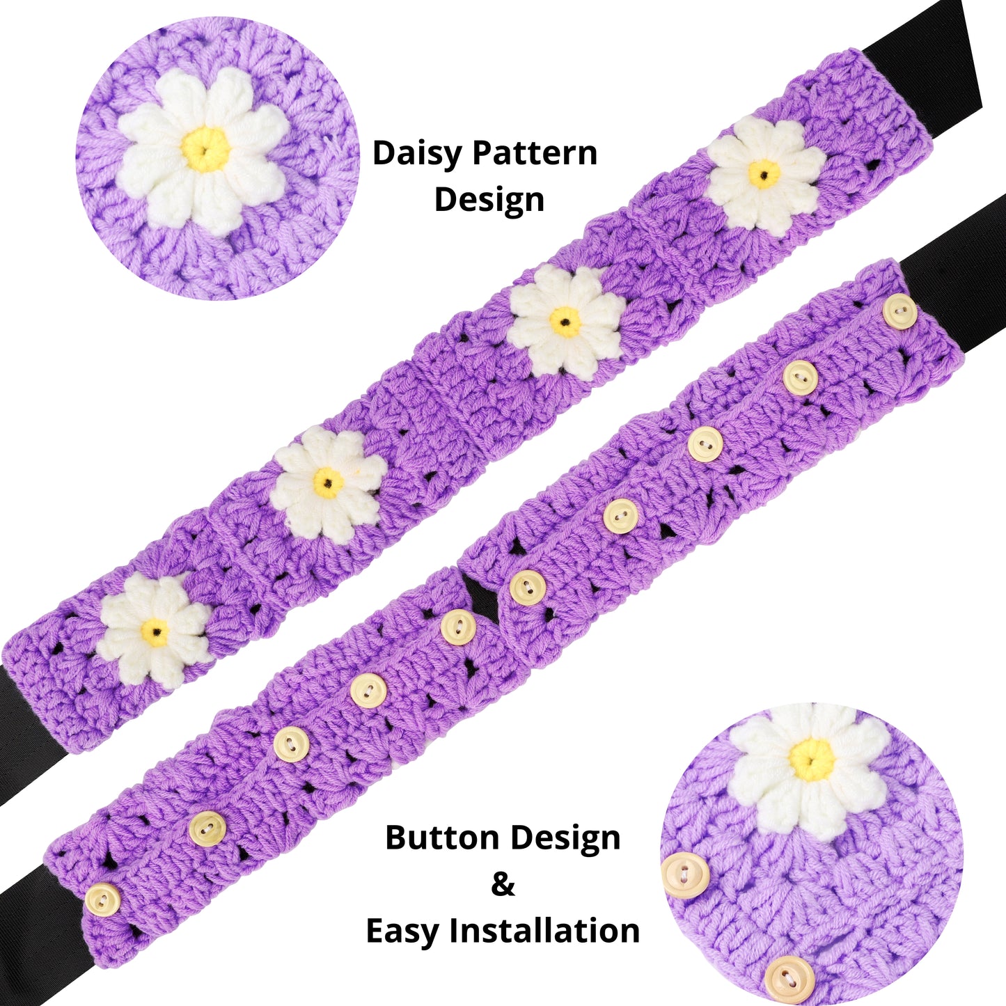 14-15'' Crochet Purple Daisy Steering Wheel Cover for Women