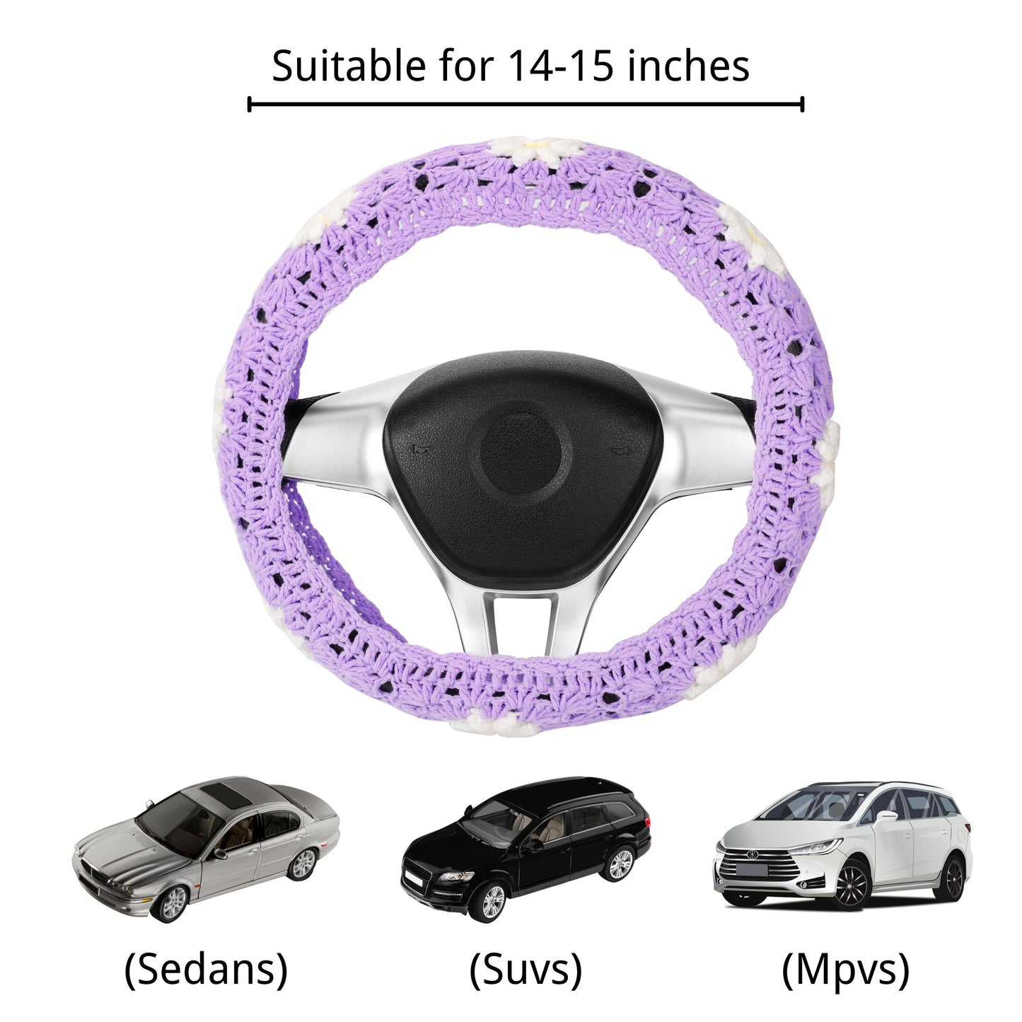 14-15'' Crochet Purple Daisy Steering Wheel Cover for Women