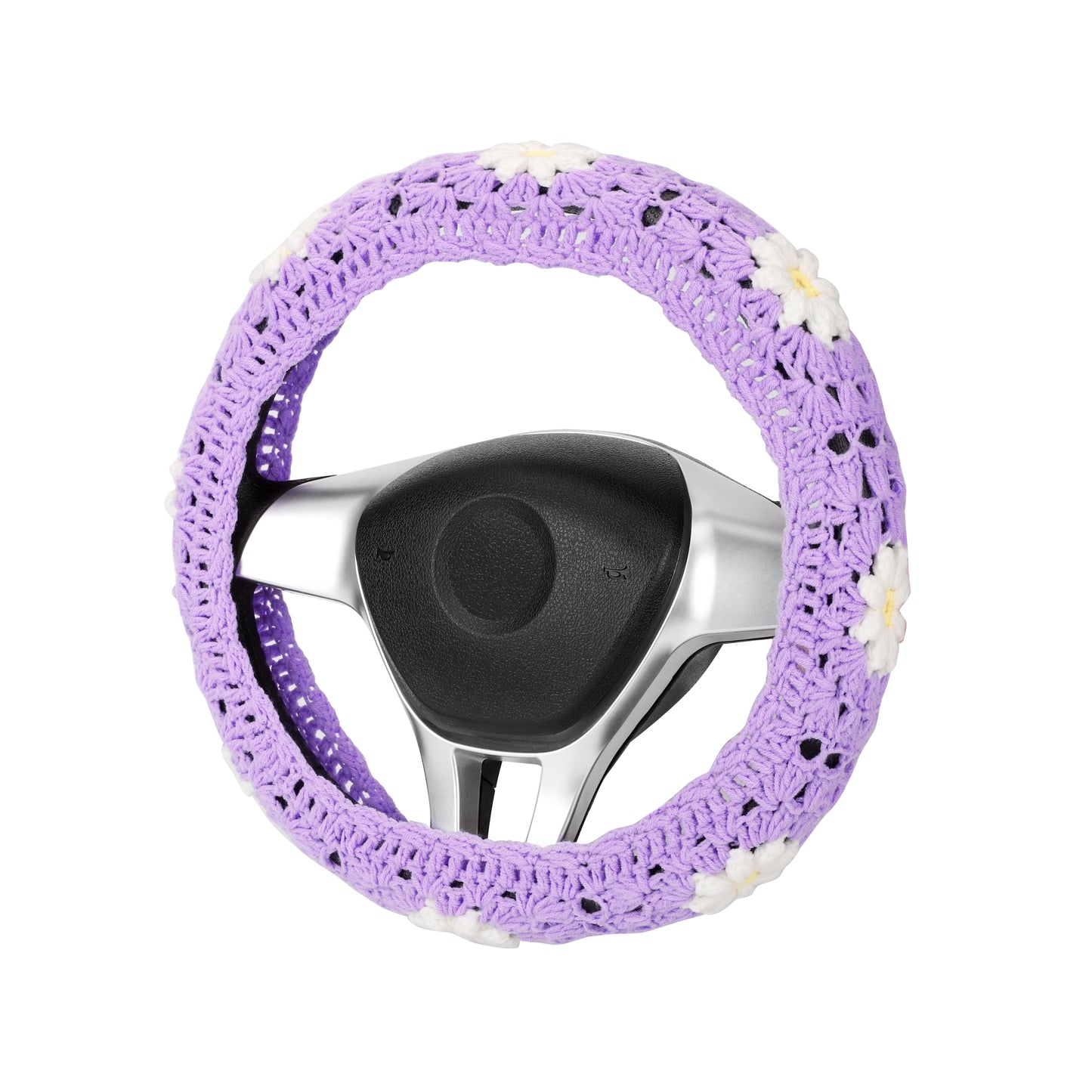 14-15'' Crochet Purple Daisy Steering Wheel Cover for Women