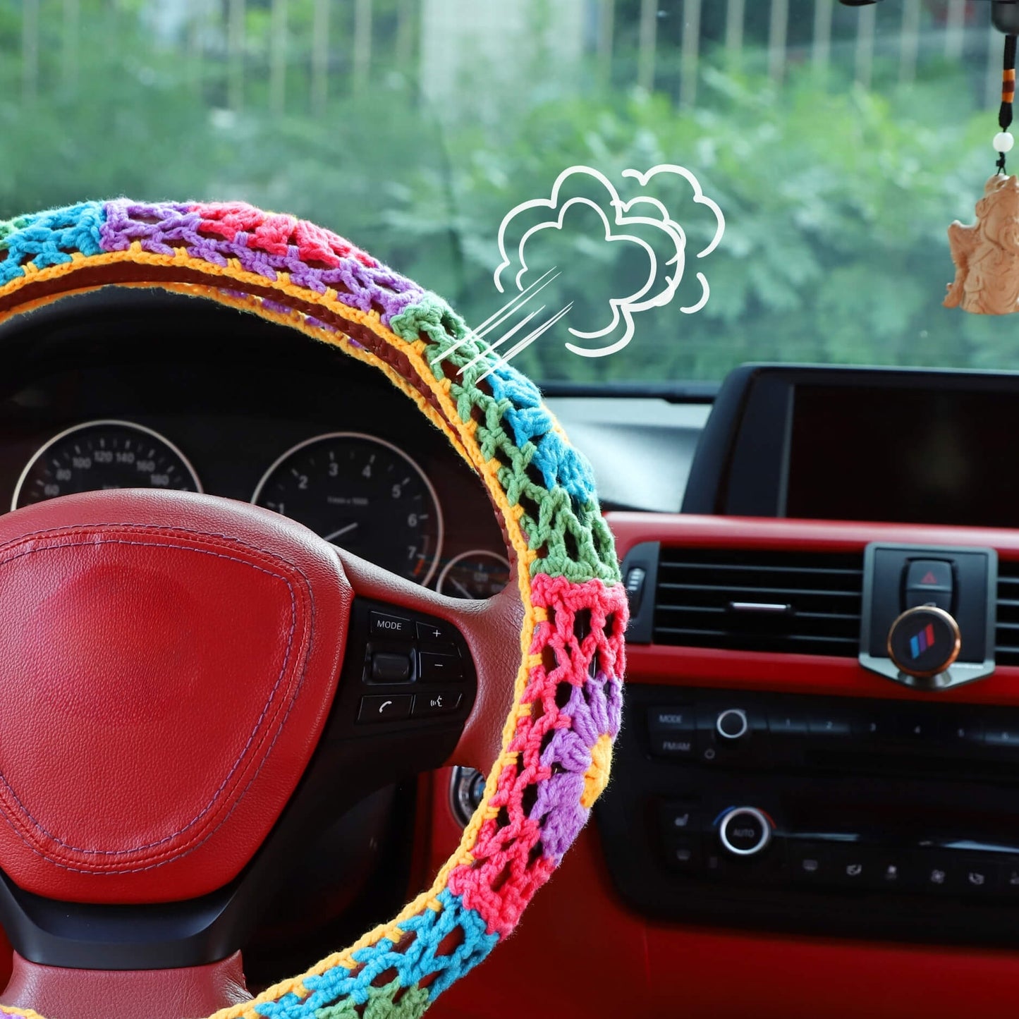 Knitted 14-15'' Crochet Sunflower Steering Wheel Cover for Women