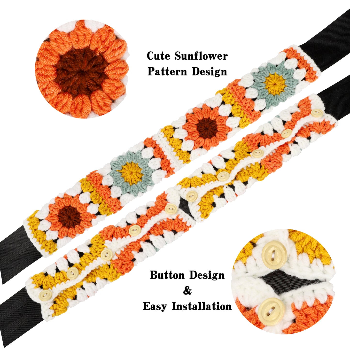 Cute 14-15'' Crochet Sunflower Steering Wheel Cover for Women