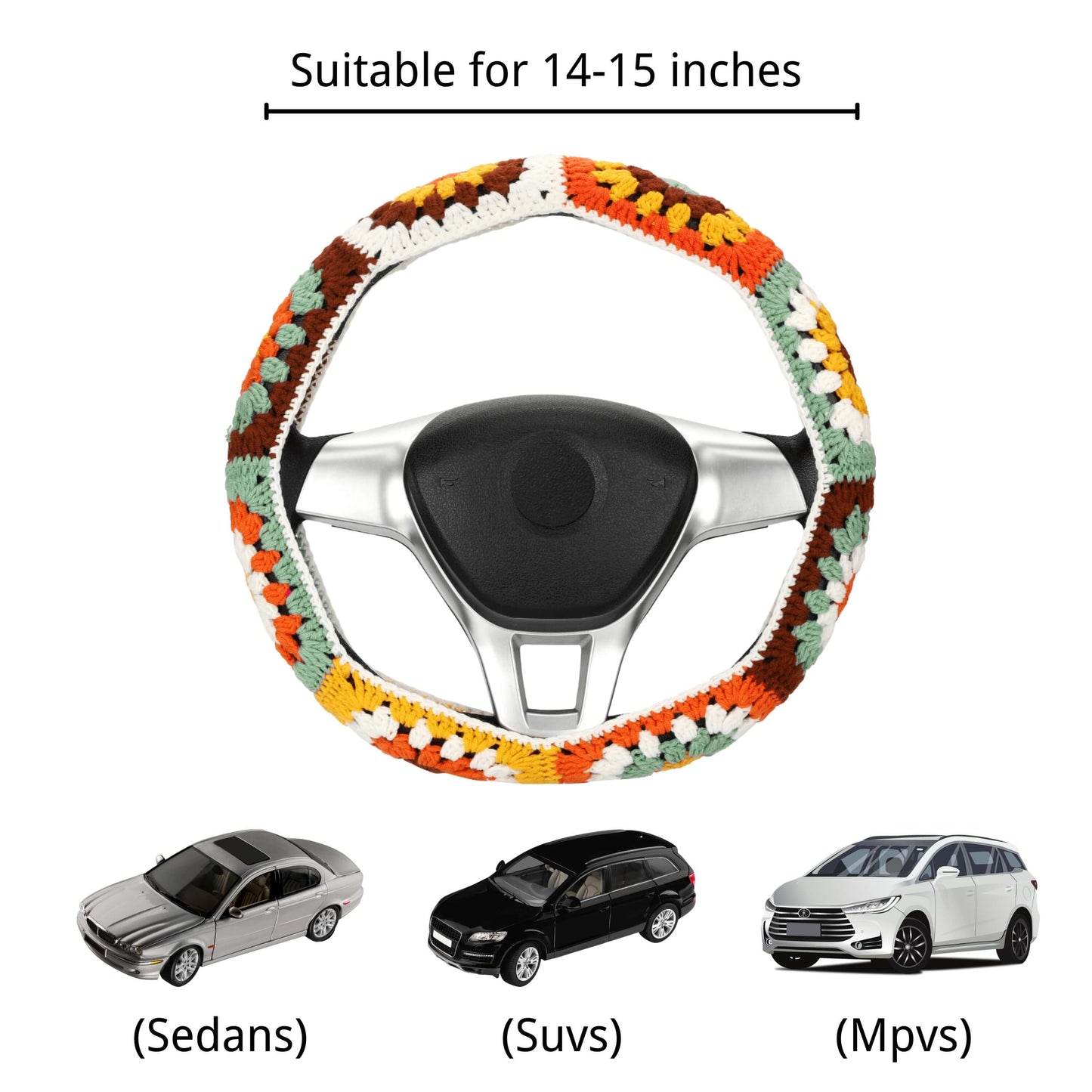 Cute 14-15'' Crochet Sunflower Steering Wheel Cover for Women